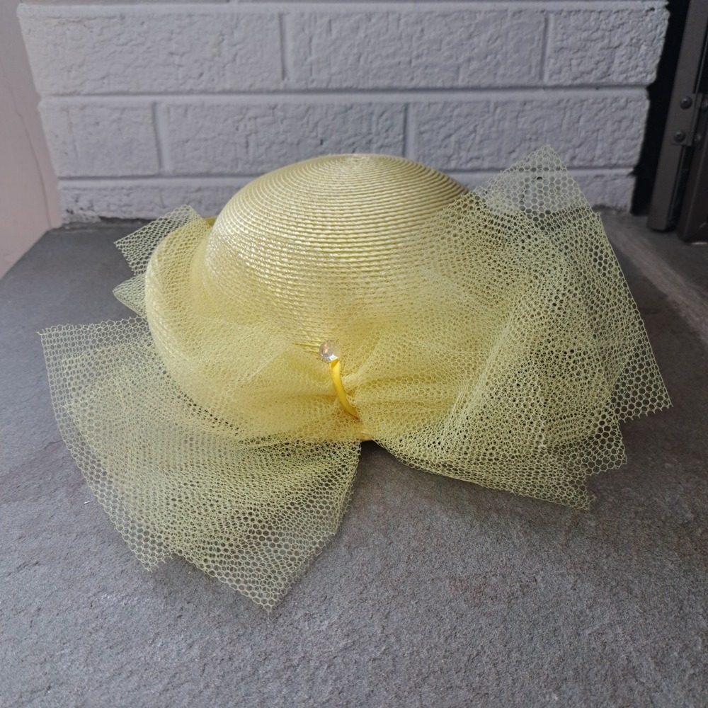 Vintage Retro 1970s/1980s Pastel Yellow Kentucky Derby Hat Union Made In USA EUC